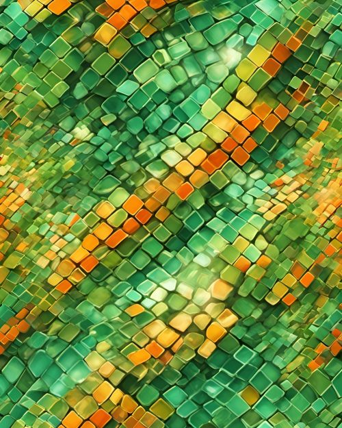Vászonkép Absztrakt 028 Zöld-narancs mozaik