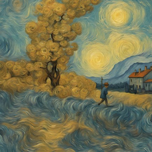 Művészet 018 Rétről hazatérő gazda Van Gogh stílusban