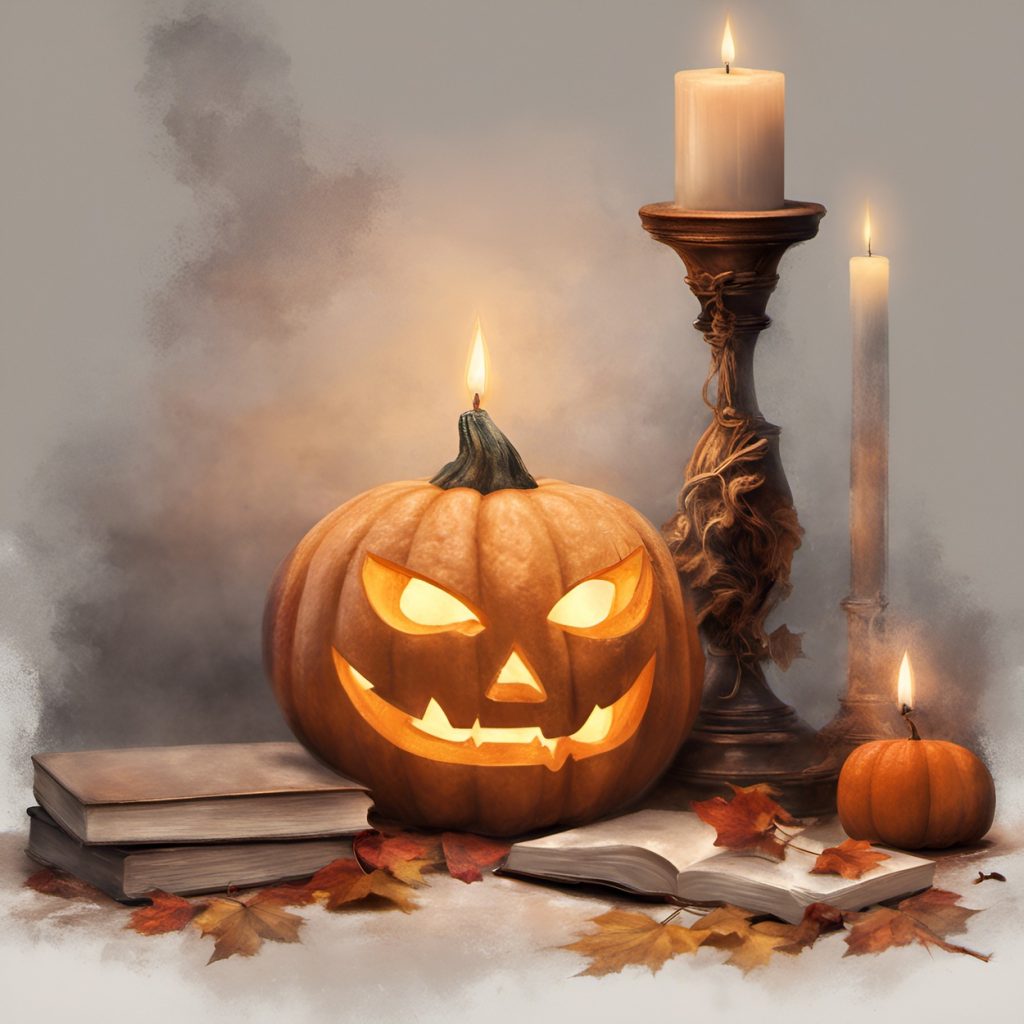 Csendélet 007 Halloween tök és gyertyatartó