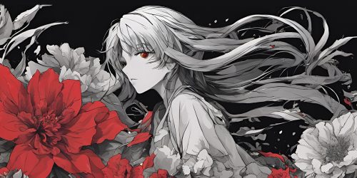 Vászonkép Fantasy 025 Manga lány virágokkal