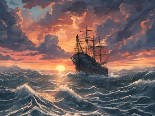 Vászonkép Hajó a naplementében