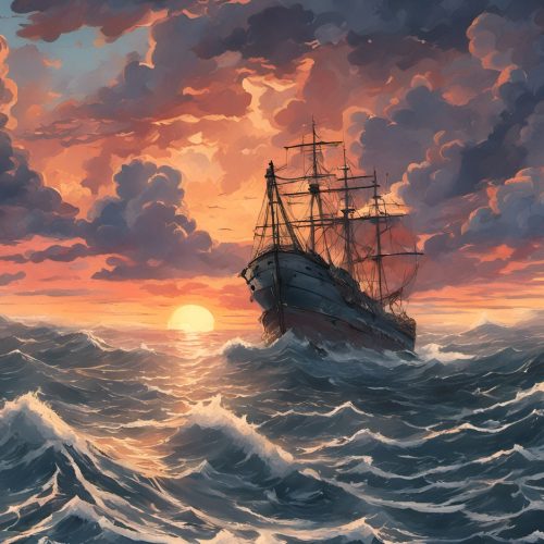 Vászonkép Hajó a naplementében