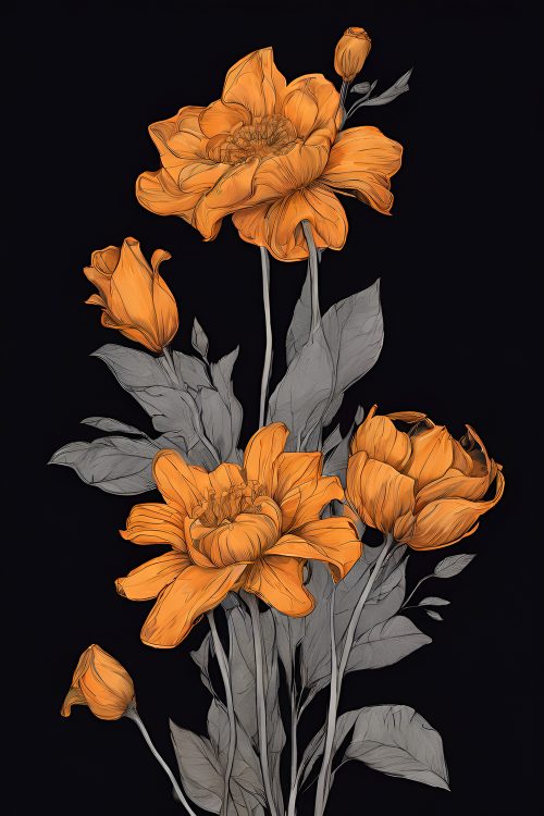 Vászonkép Virág 030 Szürke-narancs virág