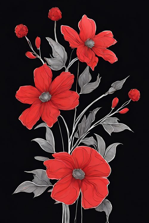 Vászonkép Virág 031 Szürke-piros virág