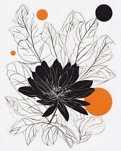 Vászonkép Virág 032 Fekete, fehér, narancs